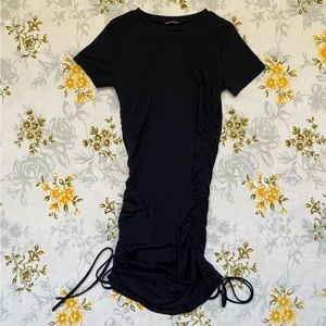 Shein Size S Black Ruched Bodycon Short Sleeve Dress